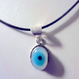 NWOT White Baby Blue 1” oval Evil Eye glass stone .925 silverplated 18” necklace